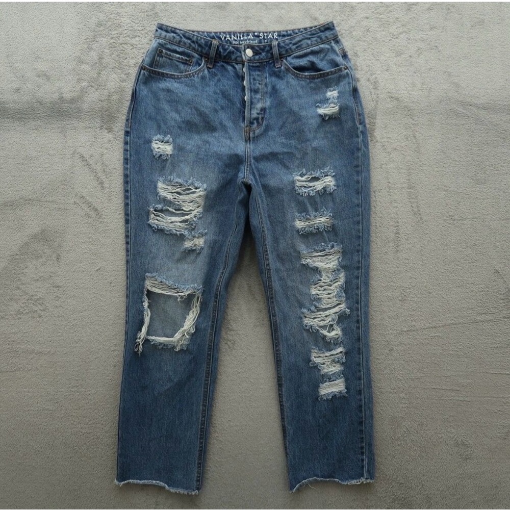 Vanilla Star Women's Ripped high-rise Boyfriend Jeans